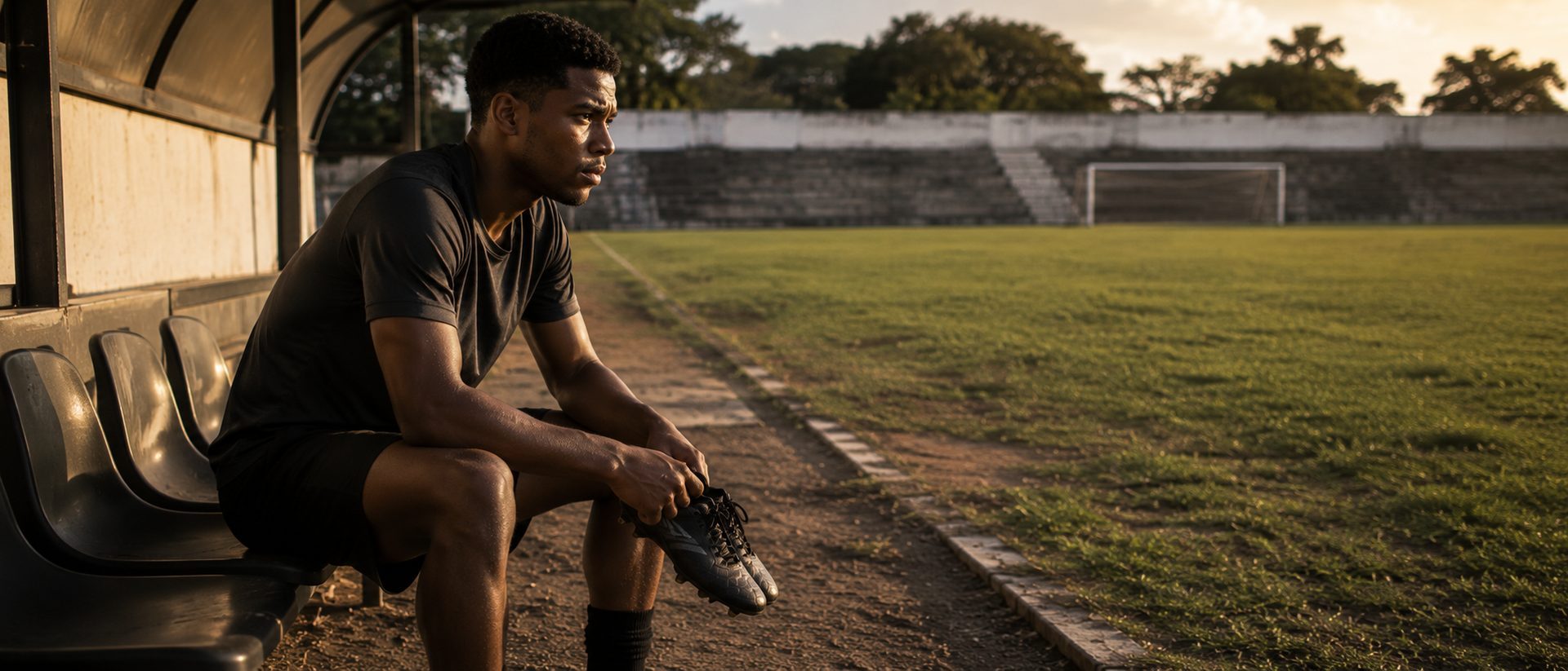 Advogado de direito desportivo em Salvador: jogador sozinho no banco de reservas do campo de treino, depois do treino